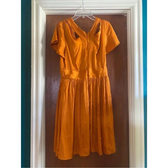 NWOT By Anthropologie Vibrant Orange V-Neck Mini Dress - Picture 3 of 6